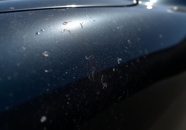 Carrozzeria opaca e graffiata di colore scuro prima della correzione