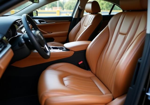 Interni in pelle di un'auto di lusso, puliti e sanificati, che mostrano la brillantezza dei materiali